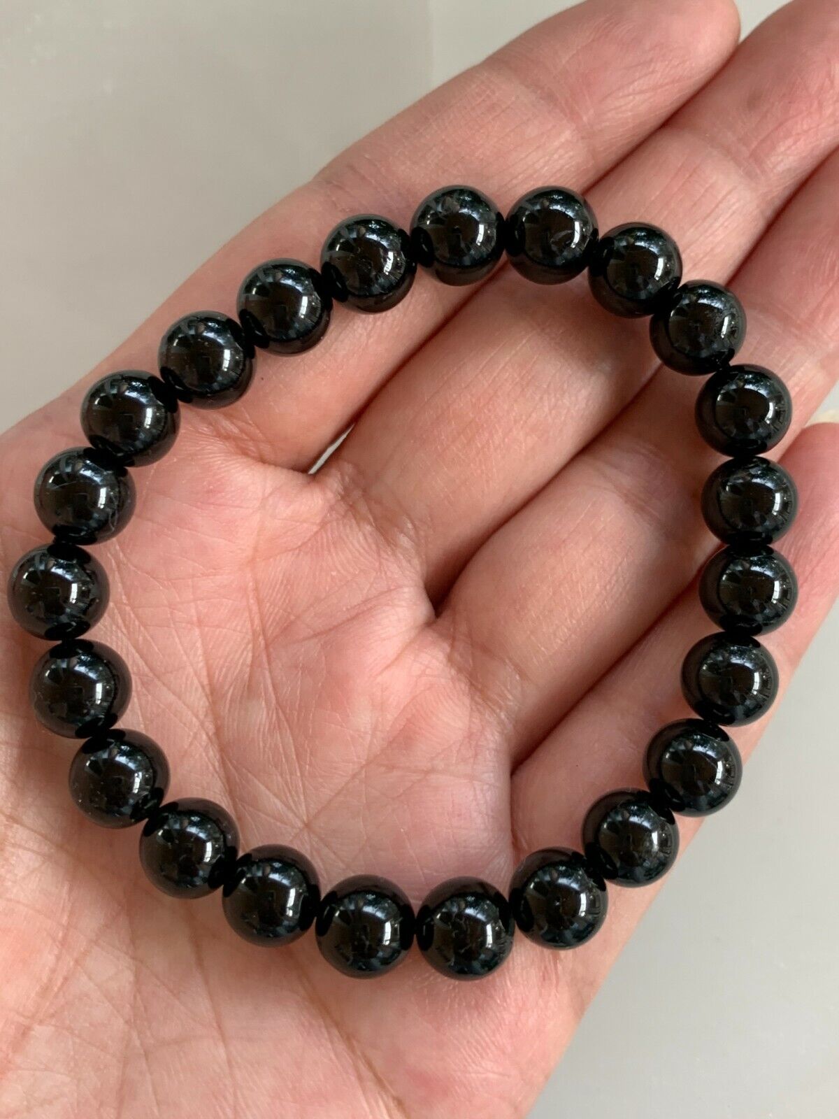 Grade A++ Black Tourmaline Crystal Bead Bracelet 8mm, Genuine Gemstone Bracelet