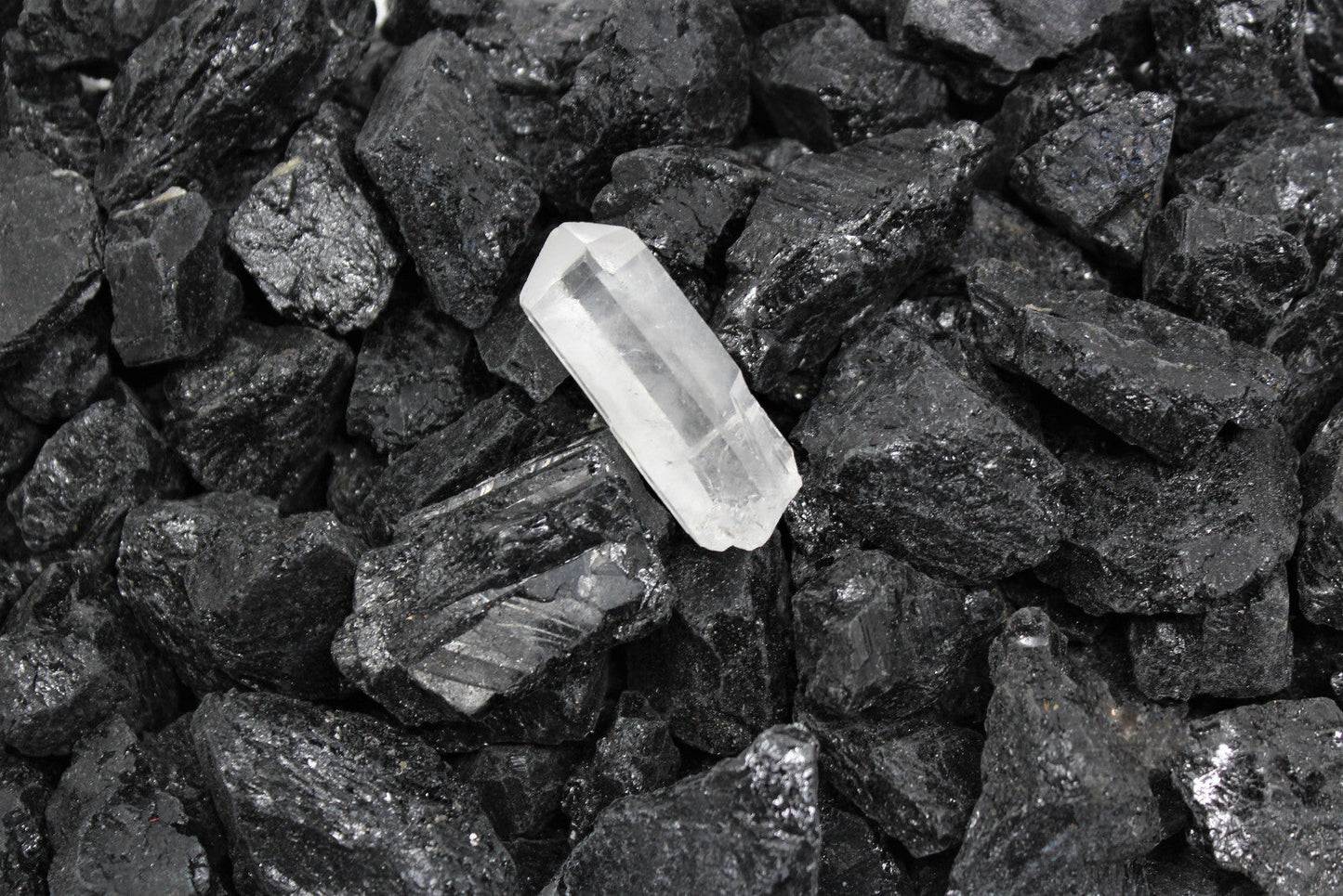 1/4 lb Black Tourmaline Raw Rough Stones + LARGE Clear Quartz Crystal Point 4 oz