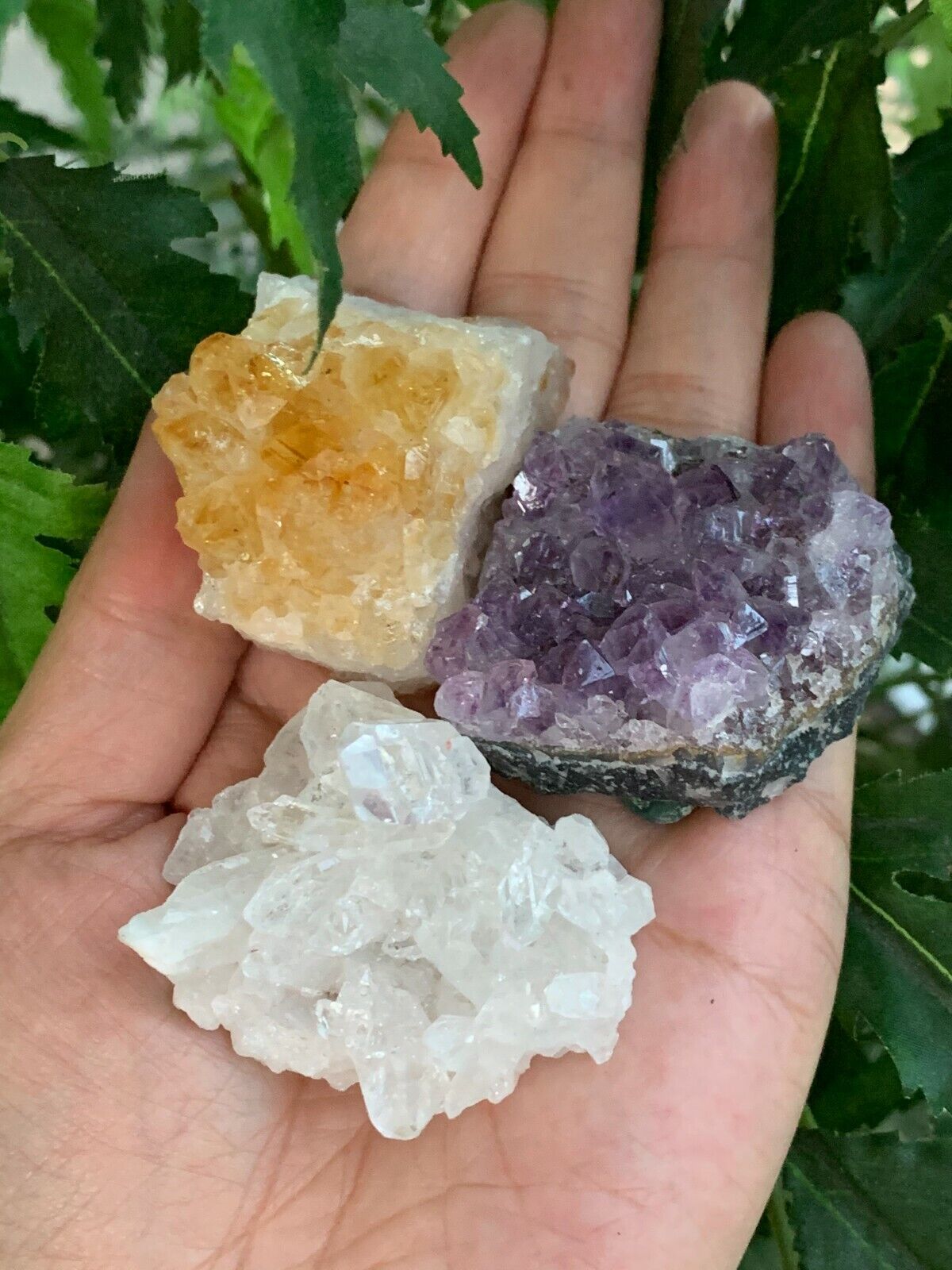 3 Piece Healing Crystal: Citrine, Amethyst &Clear Quartz Crystal Clusters Geodes