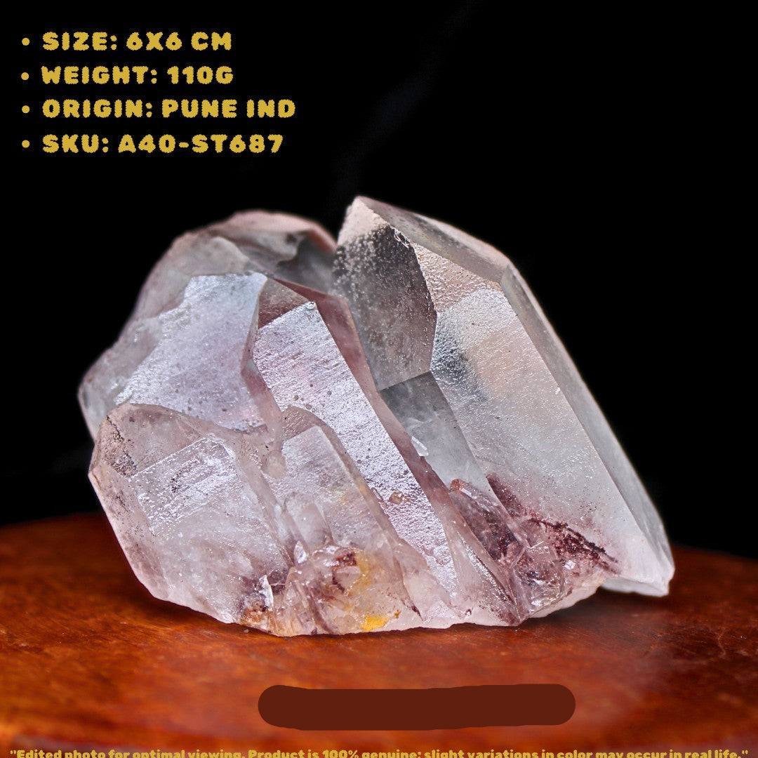 Phantom Quartz Crystal 110g Raw Cluster Mineral Specimen India 6x6 cm