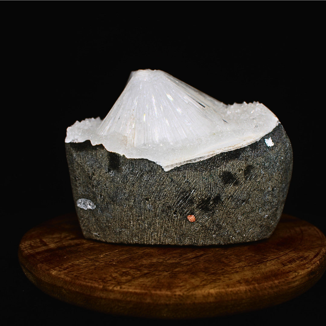 420g Scolecite Spray Inside MM Quartz Geode Natural Mineral Specimen on Matrix