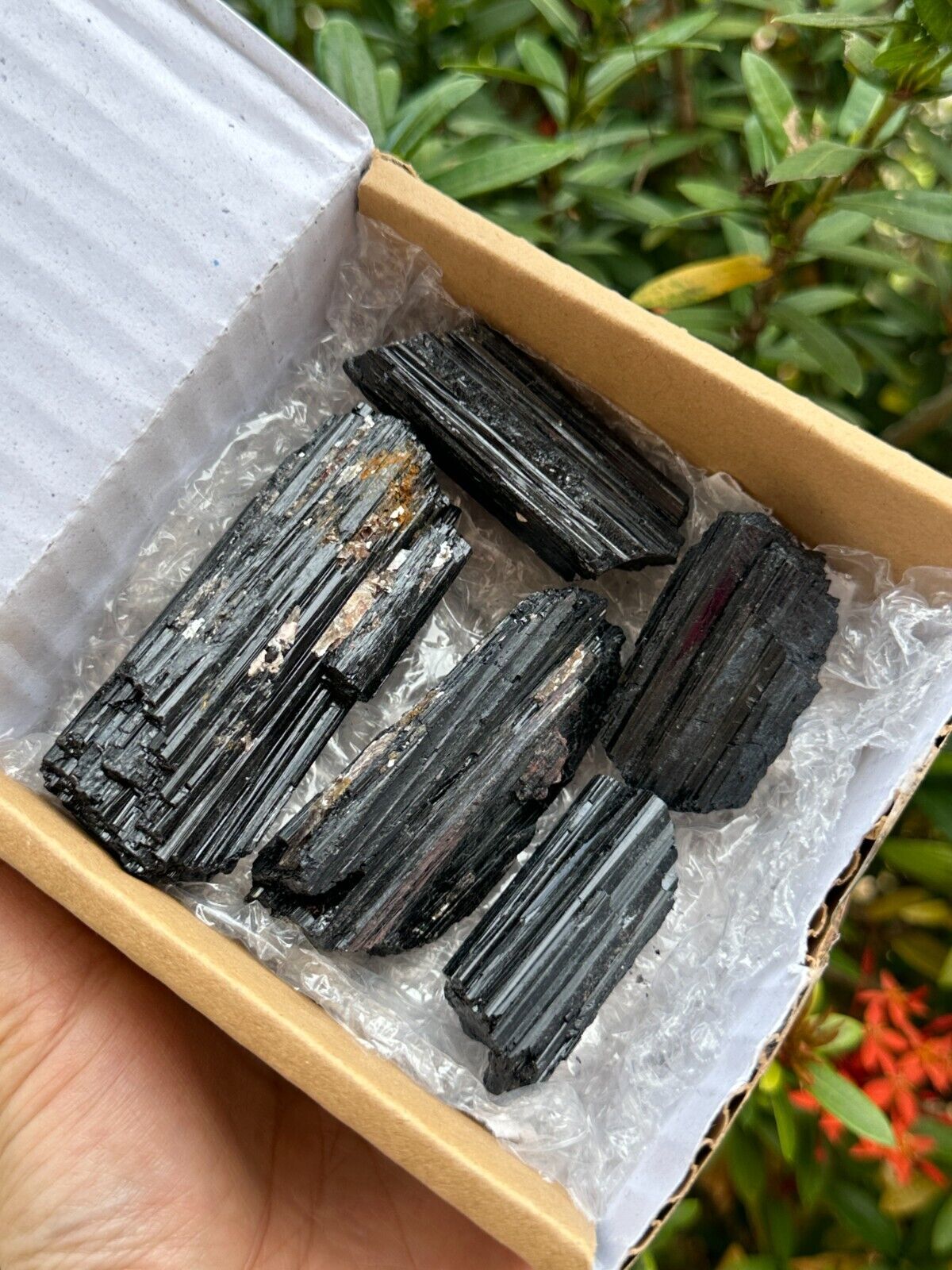 5 pcs Set Shiny Black Tourmaline Log, Grade A++ Natural Black Tourmaline Rod