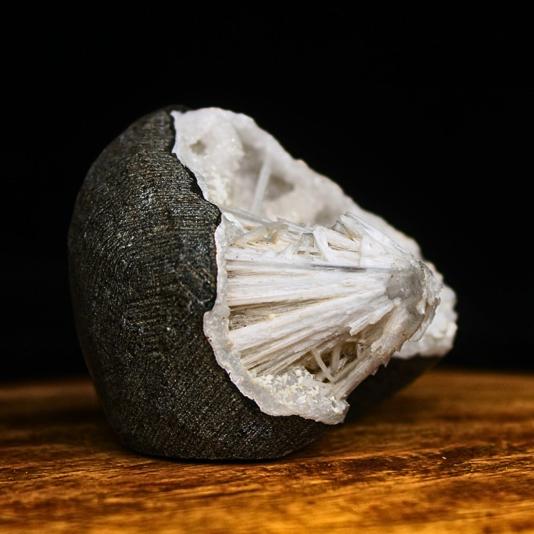 100g Scolecite Spray on MM Quartz Geode Rare Mineral Specimen India