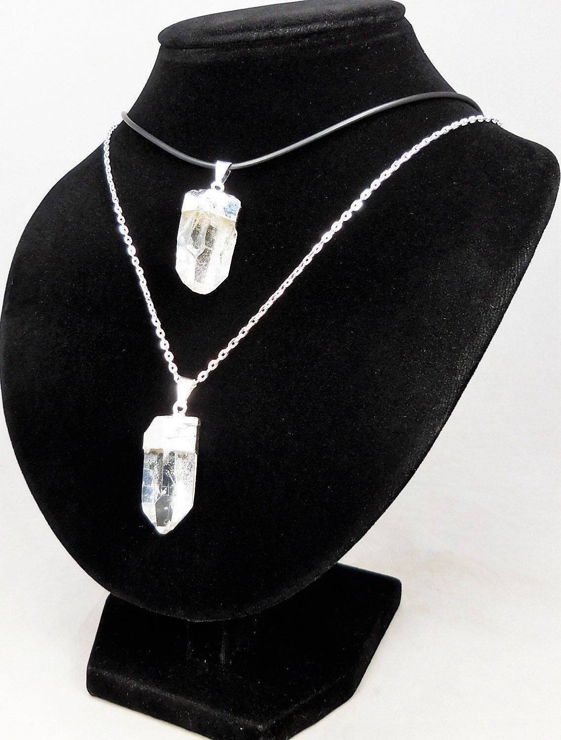 Quartz Crystal Point Pendant (Silver Plated) Gemstone Jewelry Necklace Charm