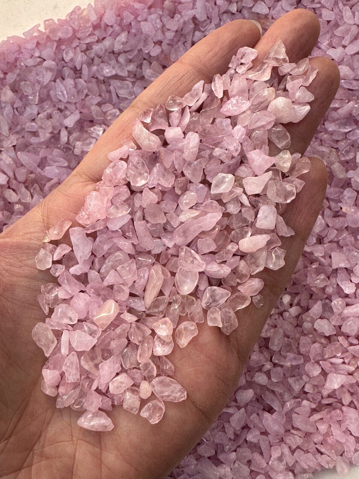 Grade A++ Rose Quartz Semi Tumbled Gemstone Mini Chips 3-8mm, Wholesale Bulk Lot