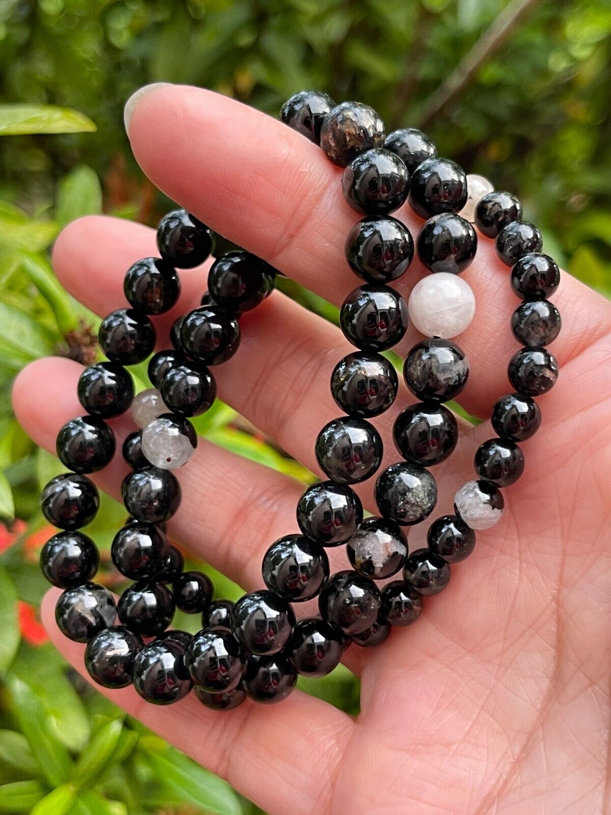 Grade A++Black Tourmaline Quartz Crystal Bead Bracelet,Genuine Gemstone Bracelet