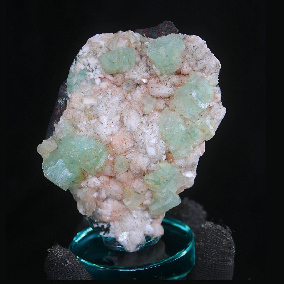 Green Apophyllite Cube on Stilbite 230g Natural Crystal Mineral Specimen India