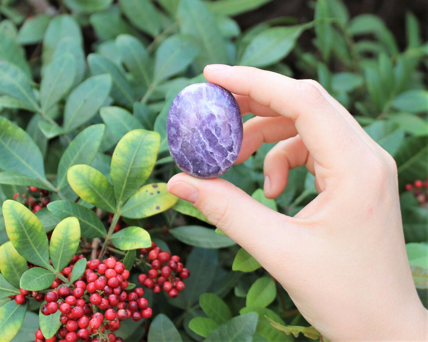 Lepidolite Palm Stone, Hand Polished Lepidolite Pebble (Third Eye Chakra)