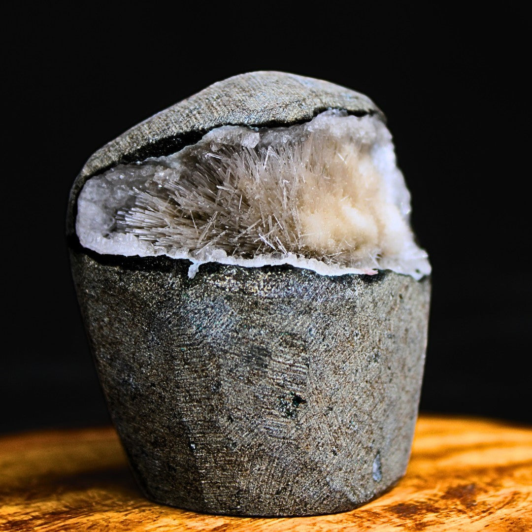 Quartz Geode with Scolecite Crystal Cluster 210g Healing Stone India