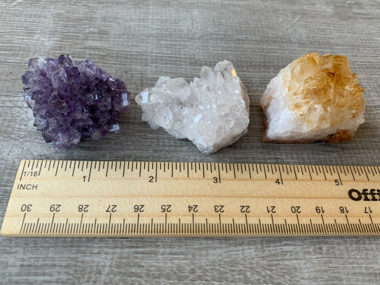 3 Piece Healing Crystal: Citrine, Amethyst &Clear Quartz Crystal Clusters Geodes