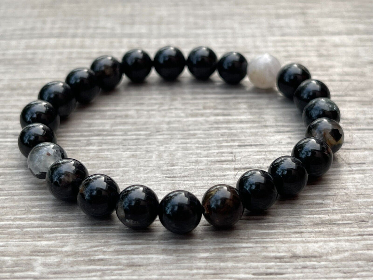 Grade A++Black Tourmaline Quartz Crystal Bead Bracelet,Genuine Gemstone Bracelet