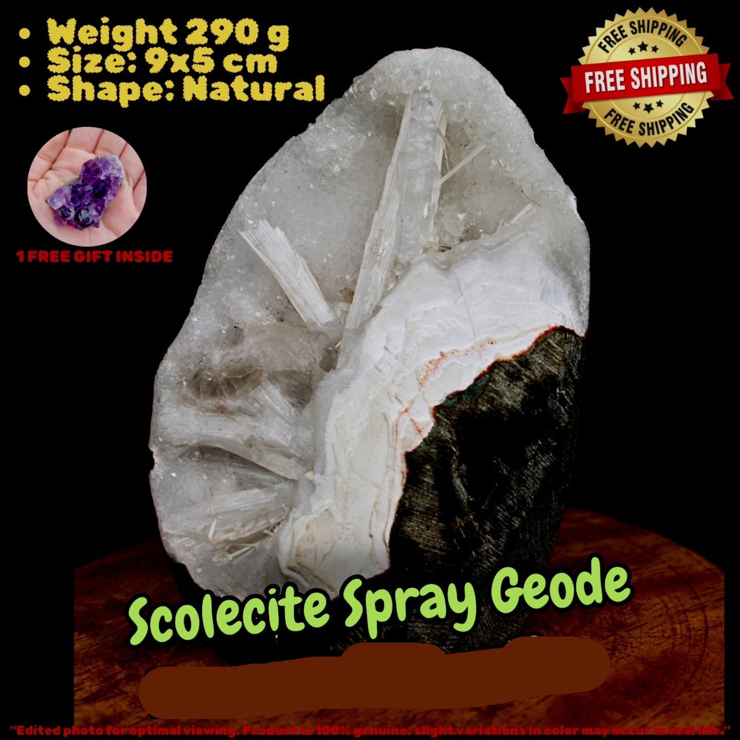 290g High-qualit Scolecite Spray 290g Zeolite Geode Crystal Cluster Natural Mineral India