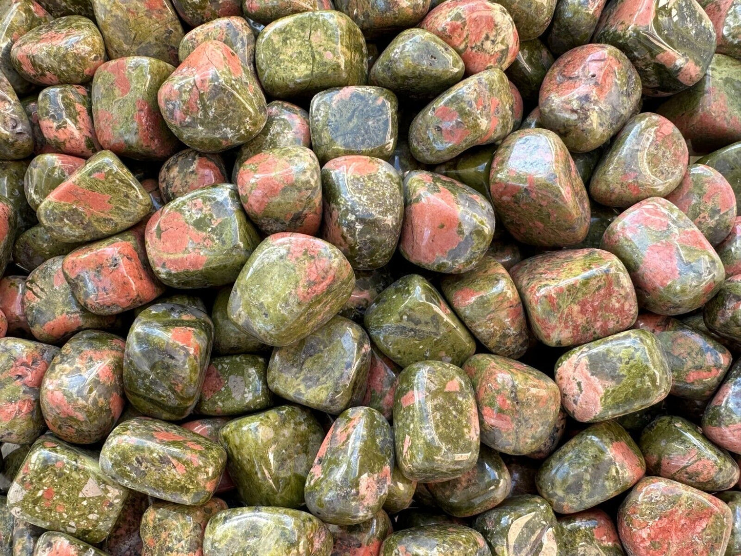 Grade A++ Unakite Tumbled Stones, 0.75-1" Tumbled Unakite Stone, Wholesale Bulk