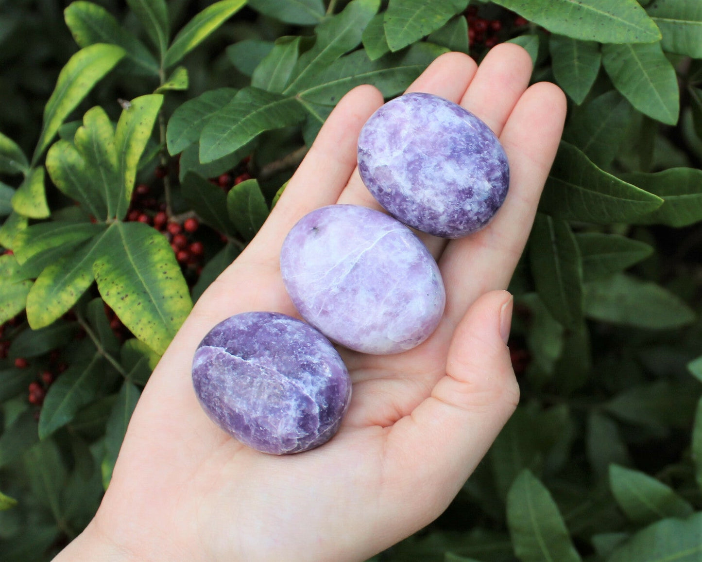 Lepidolite Palm Stone, Hand Polished Lepidolite Pebble (Third Eye Chakra)