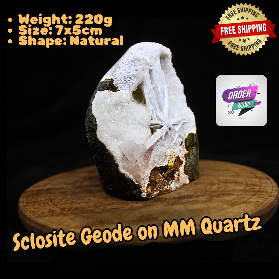 220g Scolecite Geode,Scolecite Spray In Geode Quartz Crystal, Rare Gemstone