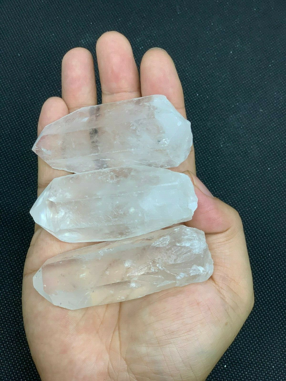 Set of 3 Extra Large Natural Clear Quartz Points, 2 to 3.5 Inches Clear Quartz