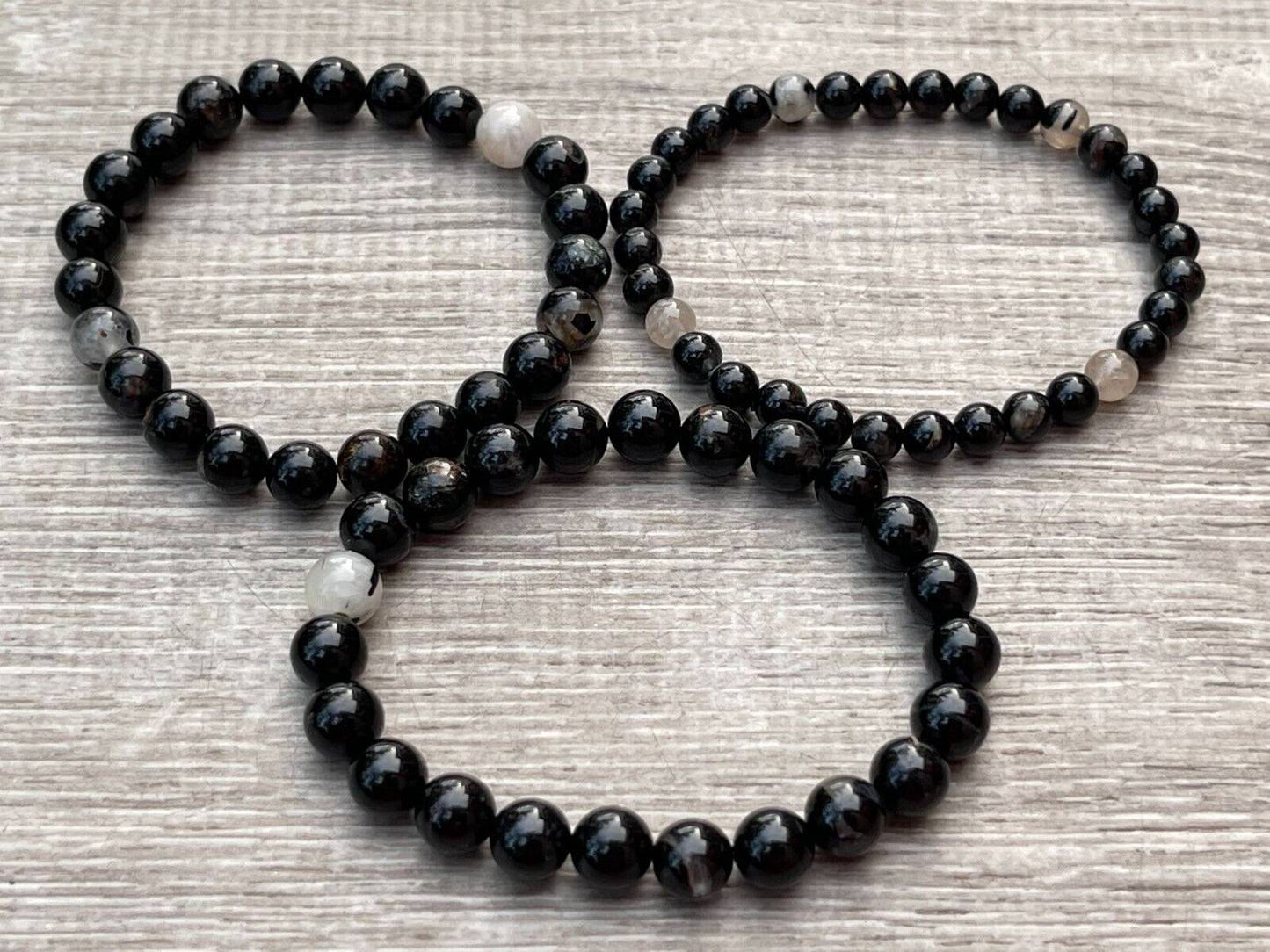 Grade A++Black Tourmaline Quartz Crystal Bead Bracelet,Genuine Gemstone Bracelet