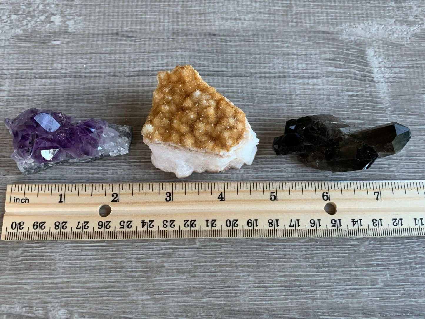 3 Piece Healing Crystal: Citrine, Amethyst &Smoky Quartz Crystal Clusters Geodes