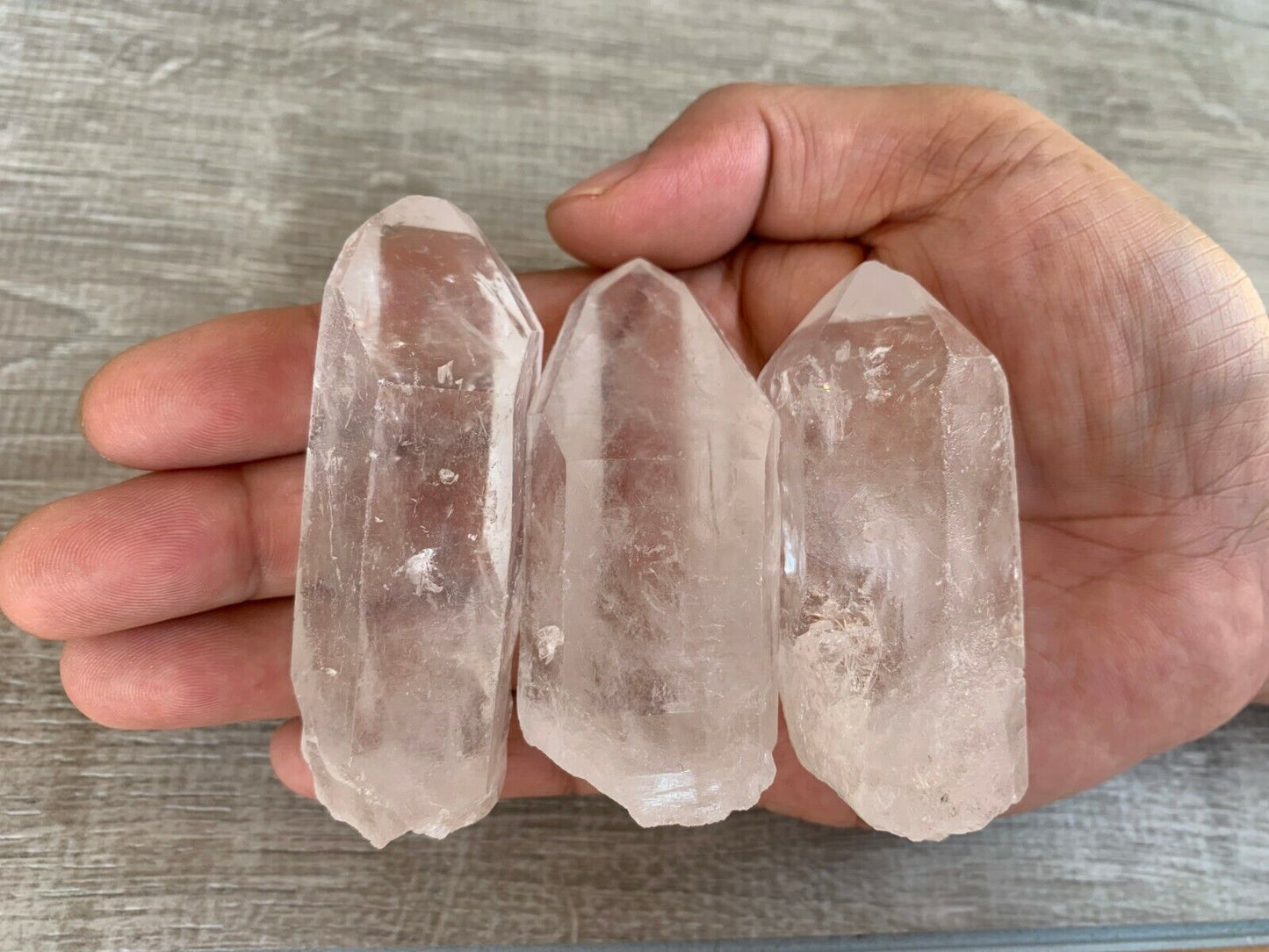 Set of 3 Extra Large Natural Clear Quartz Points, 2 to 3.5 Inches Clear Quartz