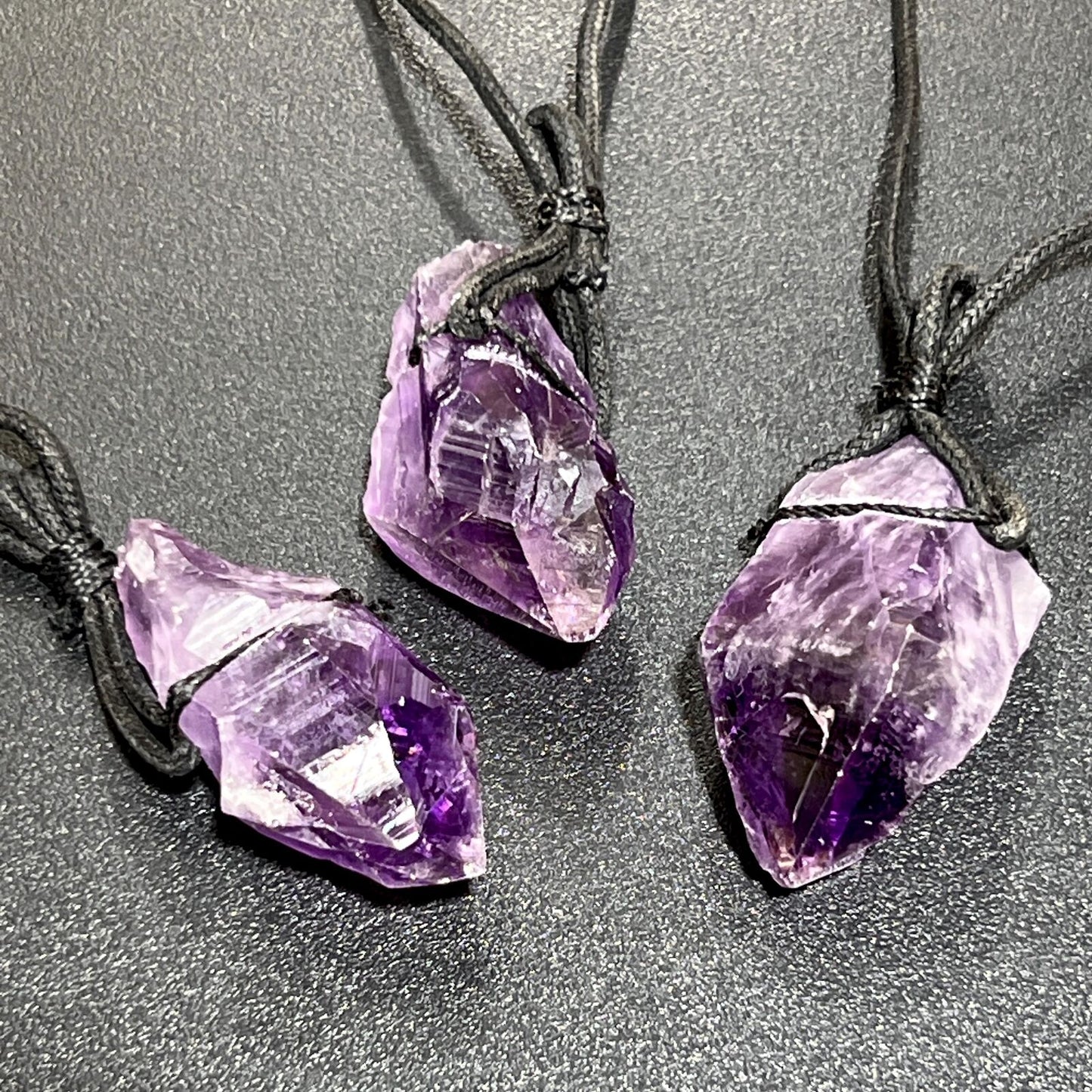 Large Dark Amethyst Crystal Raw Point Necklace (24 Inch Black Cord) Pendant