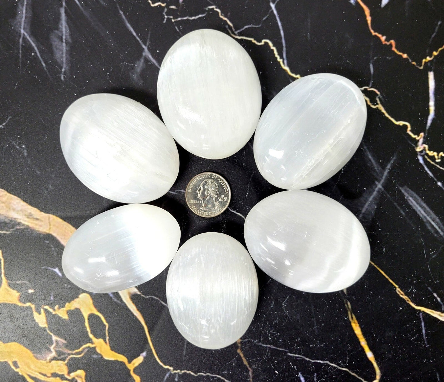Selenite Palm Stones Celenite Worry Stone Polished Crystal Healing Palmstone