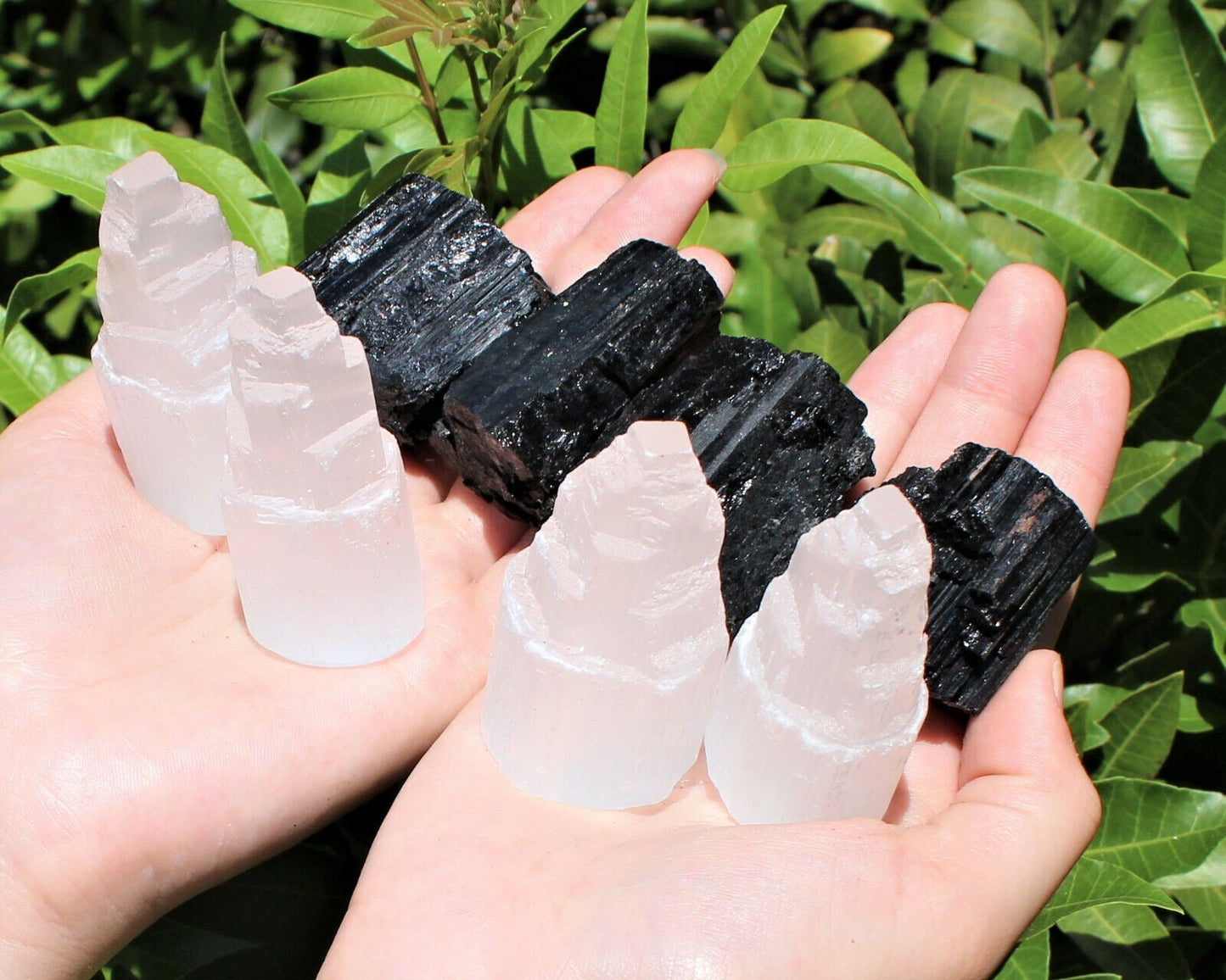 Full Home Protection Kit 4 Selenite Towers, 4 Extra Grade Black Tourmaline Logs