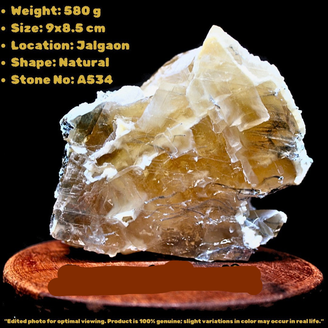 580g Calcite with Rainbow Inclusions & Mordenite Geode India 9x8.5cm