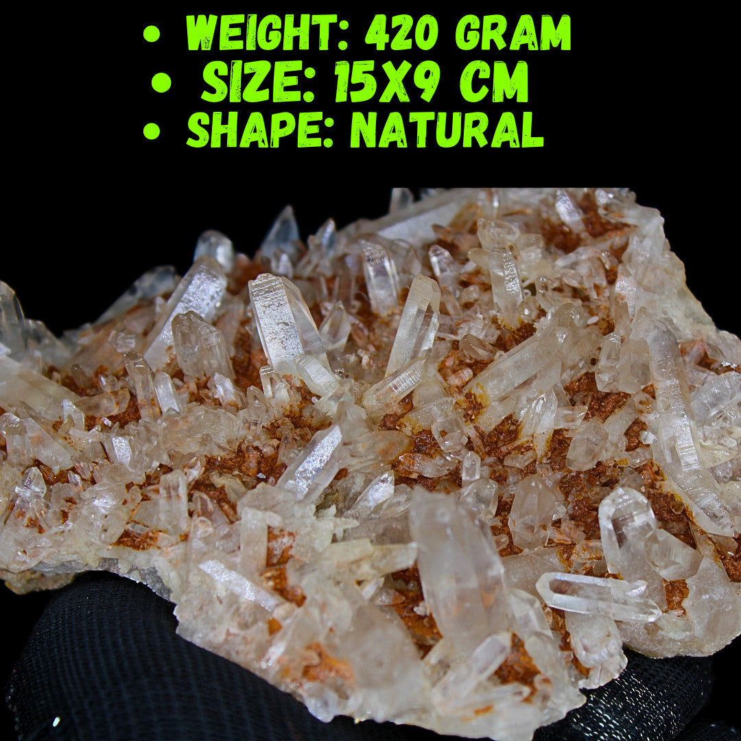 420g Stunning Natural Clear Red Quartz Crystal Cluster Point Mineral Specimen
