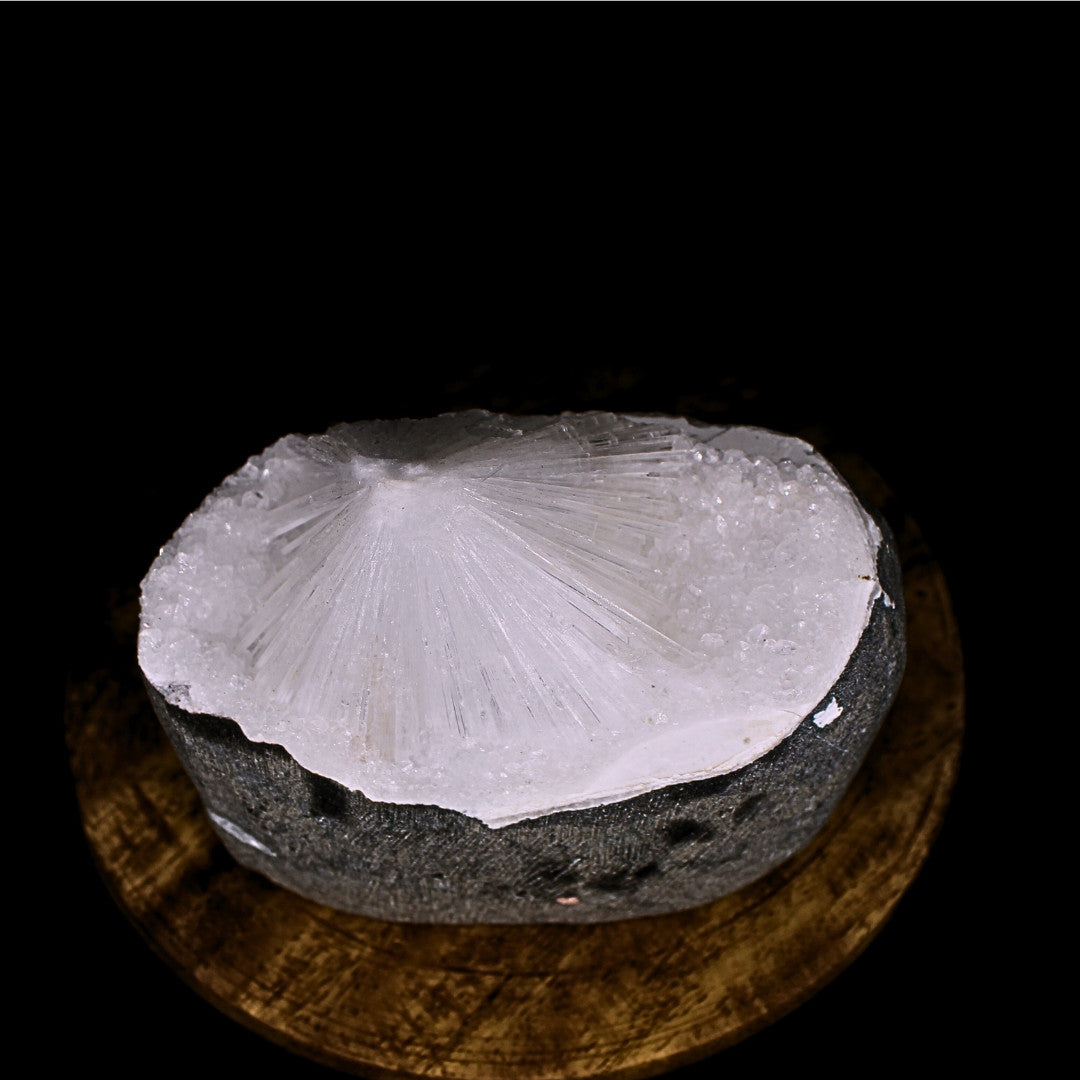 420g Scolecite Spray Inside MM Quartz Geode Natural Mineral Specimen on Matrix