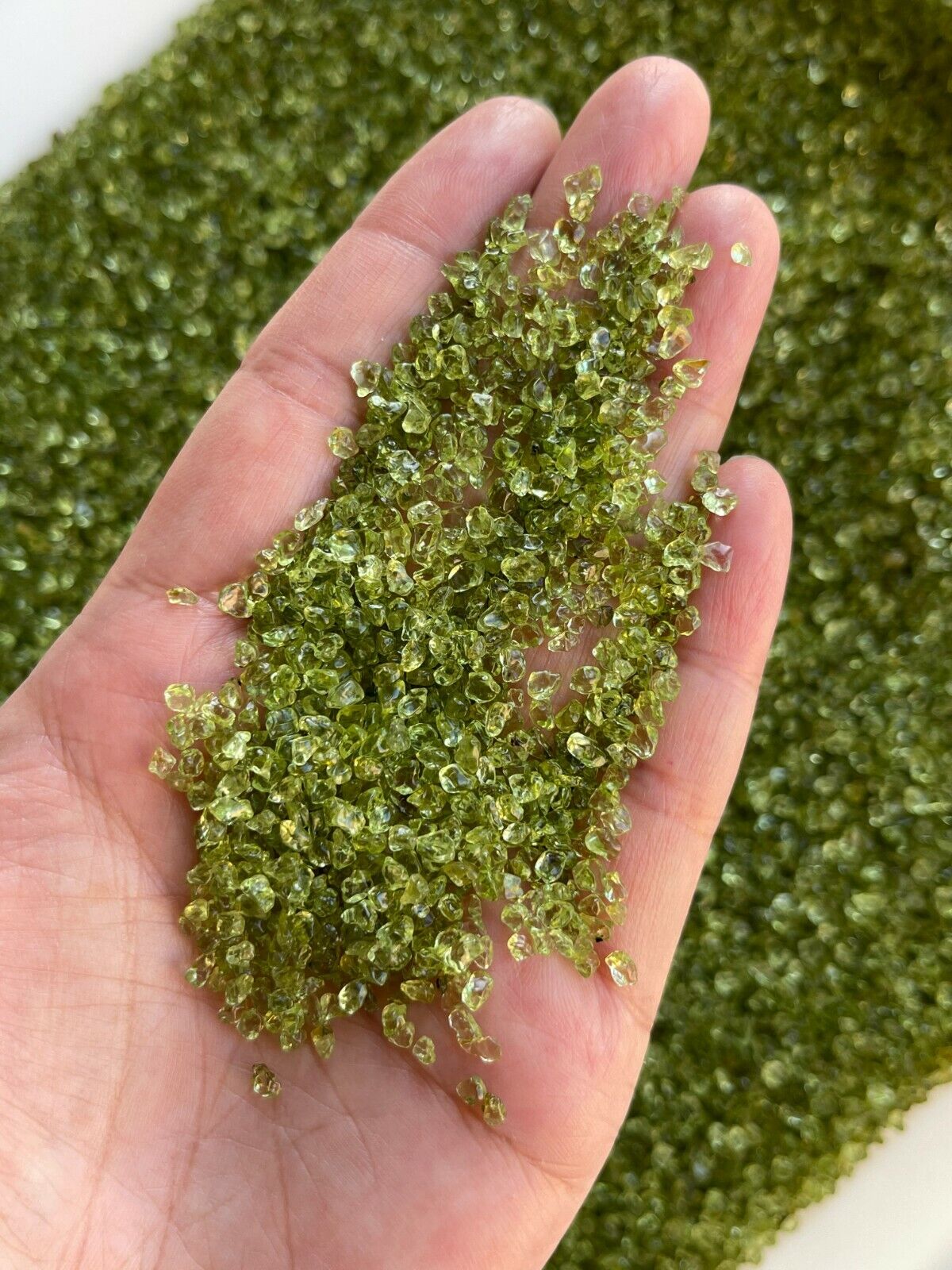 Grade A++ Peridot Semi Tumbled Gemstone Mini Chips 2 - 3 mm, Wholesale Bulk Lot