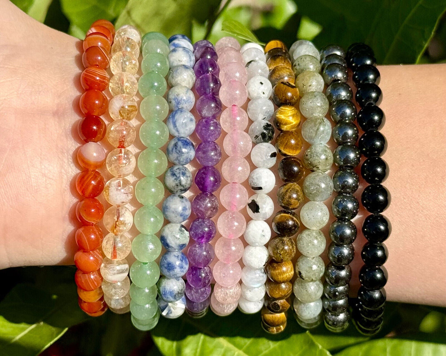 6 mm Bead Gemstone Bracelets BUY 3 GET 1 FREE - Dainty Stretch Crystal Bracelets