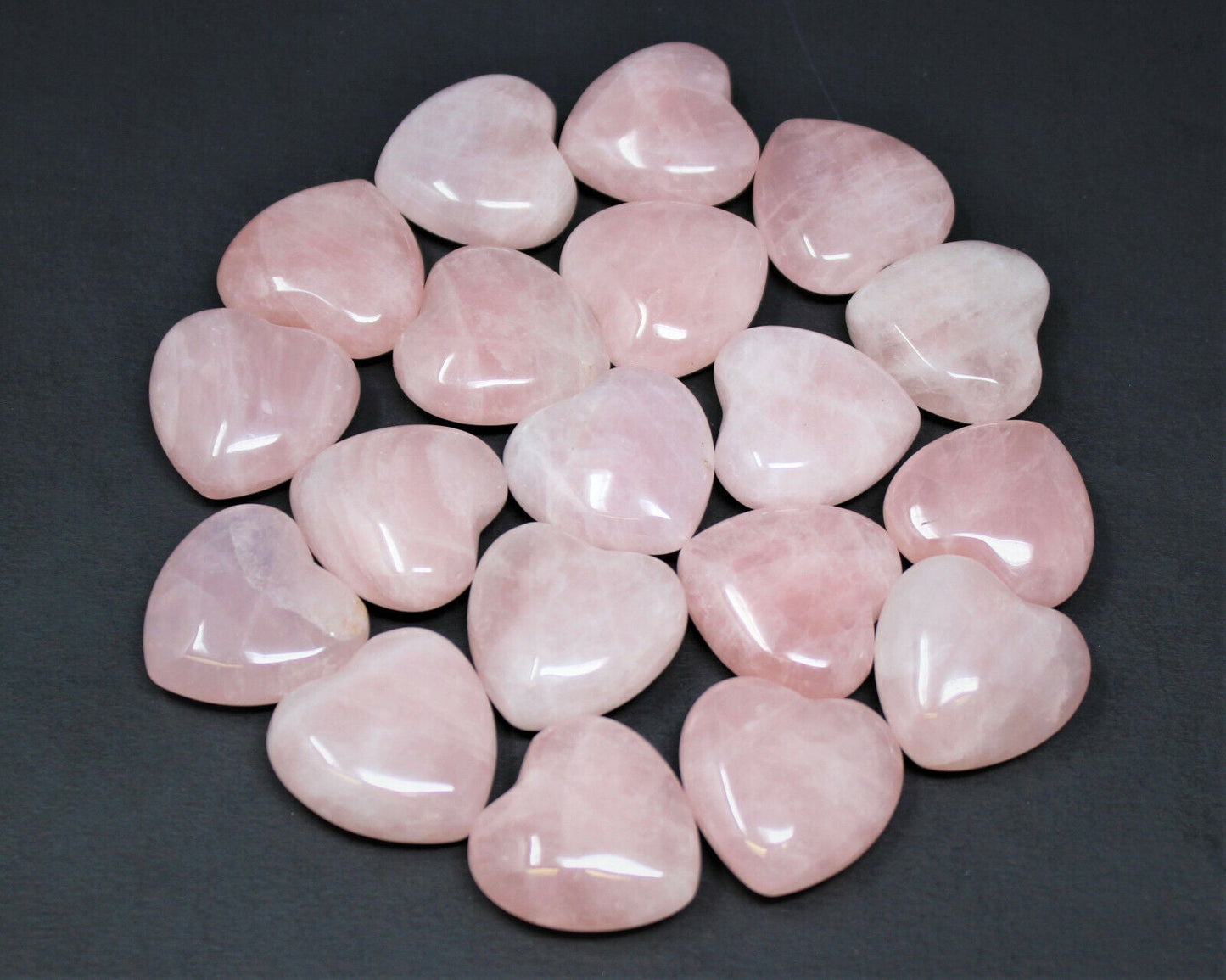 Rose Quartz Heart: Bulk 10 Piece Lot (Pocket Size 1" Puffed, Pink) Wholesale