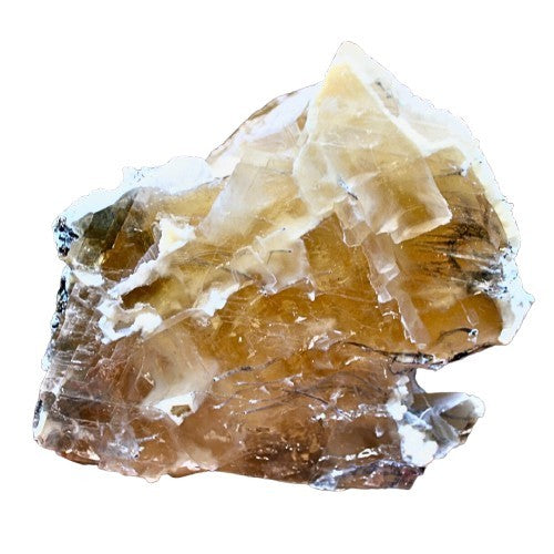 580g Calcite with Rainbow Inclusions & Mordenite Geode India 9x8.5cm