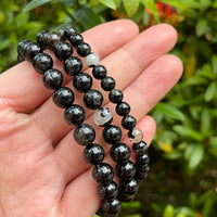 Grade A++Black Tourmaline Quartz Crystal Bead Bracelet,Genuine Gemstone Bracelet