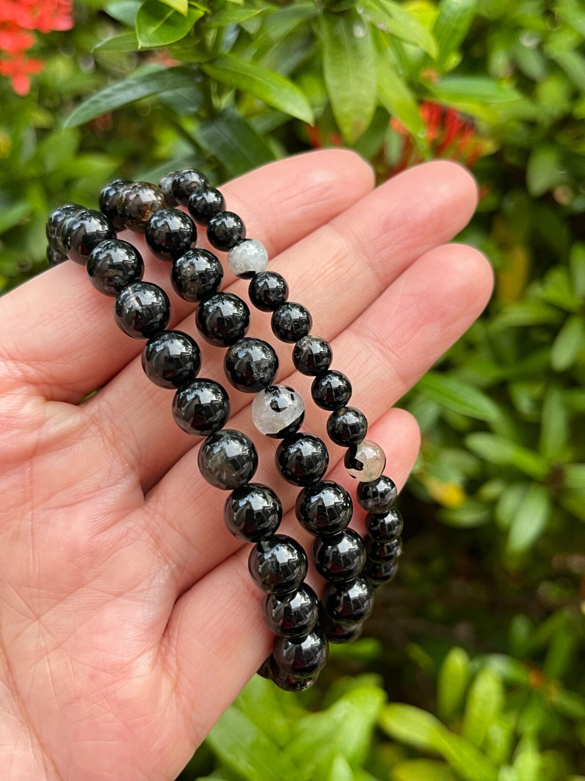 Grade A++Black Tourmaline Quartz Crystal Bead Bracelet,Genuine Gemstone Bracelet