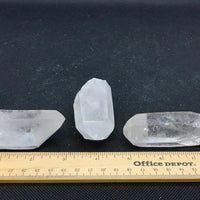 Set of 3 Extra Large Natural Clear Quartz Points, 2 to 3.5 Inches Clear Quartz