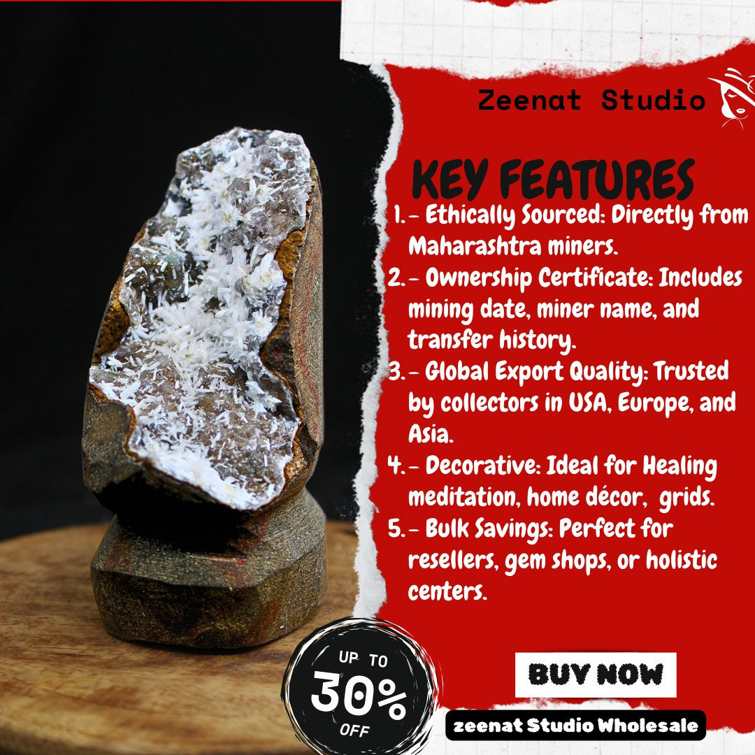 Rare 300g Scolecite Sprays in Heulandite Geode Mineral Specimen India