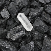 1/4 lb Black Tourmaline Raw Rough Stones + LARGE Clear Quartz Crystal Point 4 oz