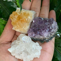 3 Piece Healing Crystal: Citrine, Amethyst &Clear Quartz Crystal Clusters Geodes