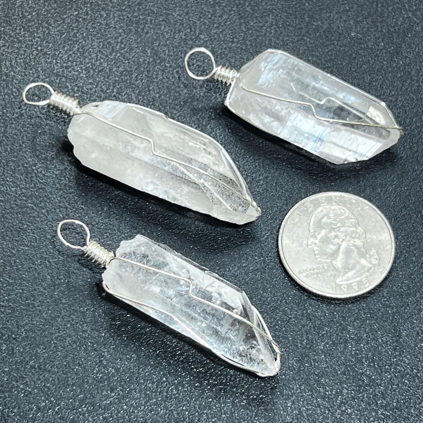 Quartz Crystal Point Wire Wrapped Pendant (Silver Plated) Wholesale Necklace