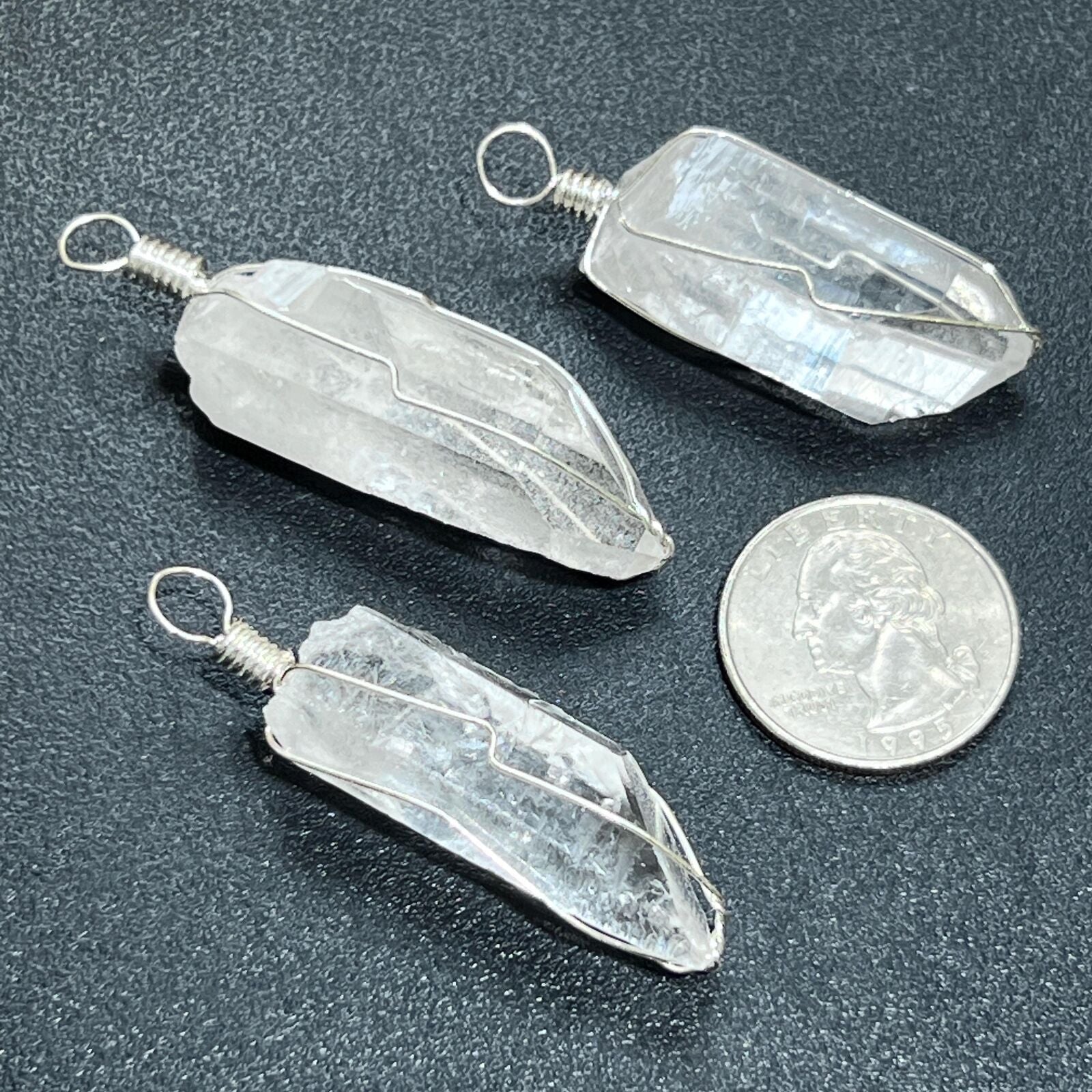 Quartz Crystal Point Wire Wrapped Pendant (Silver Plated) Wholesale Necklace