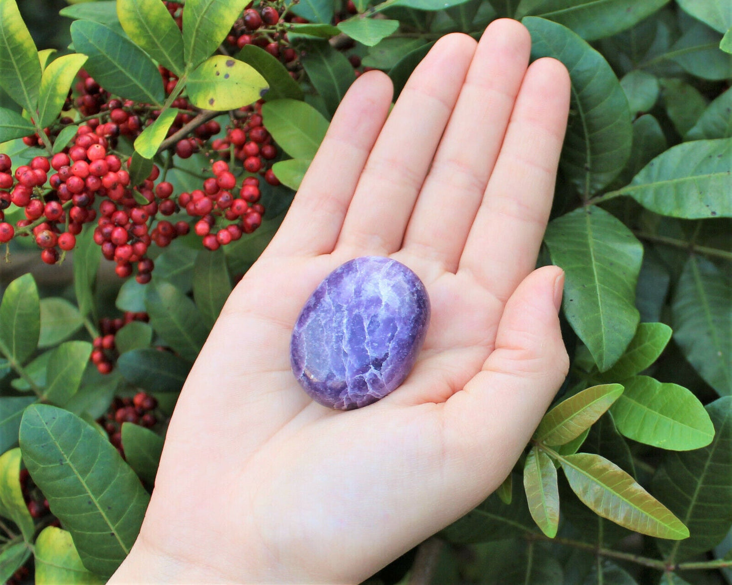Lepidolite Palm Stone, Hand Polished Lepidolite Pebble (Third Eye Chakra)