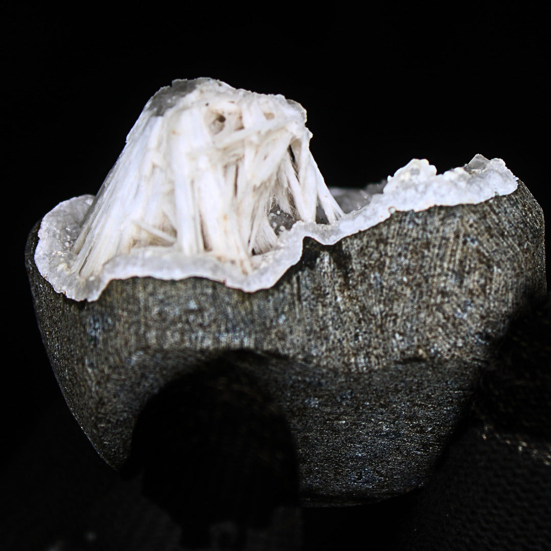 100g Scolecite Spray on MM Quartz Geode Rare Mineral Specimen India