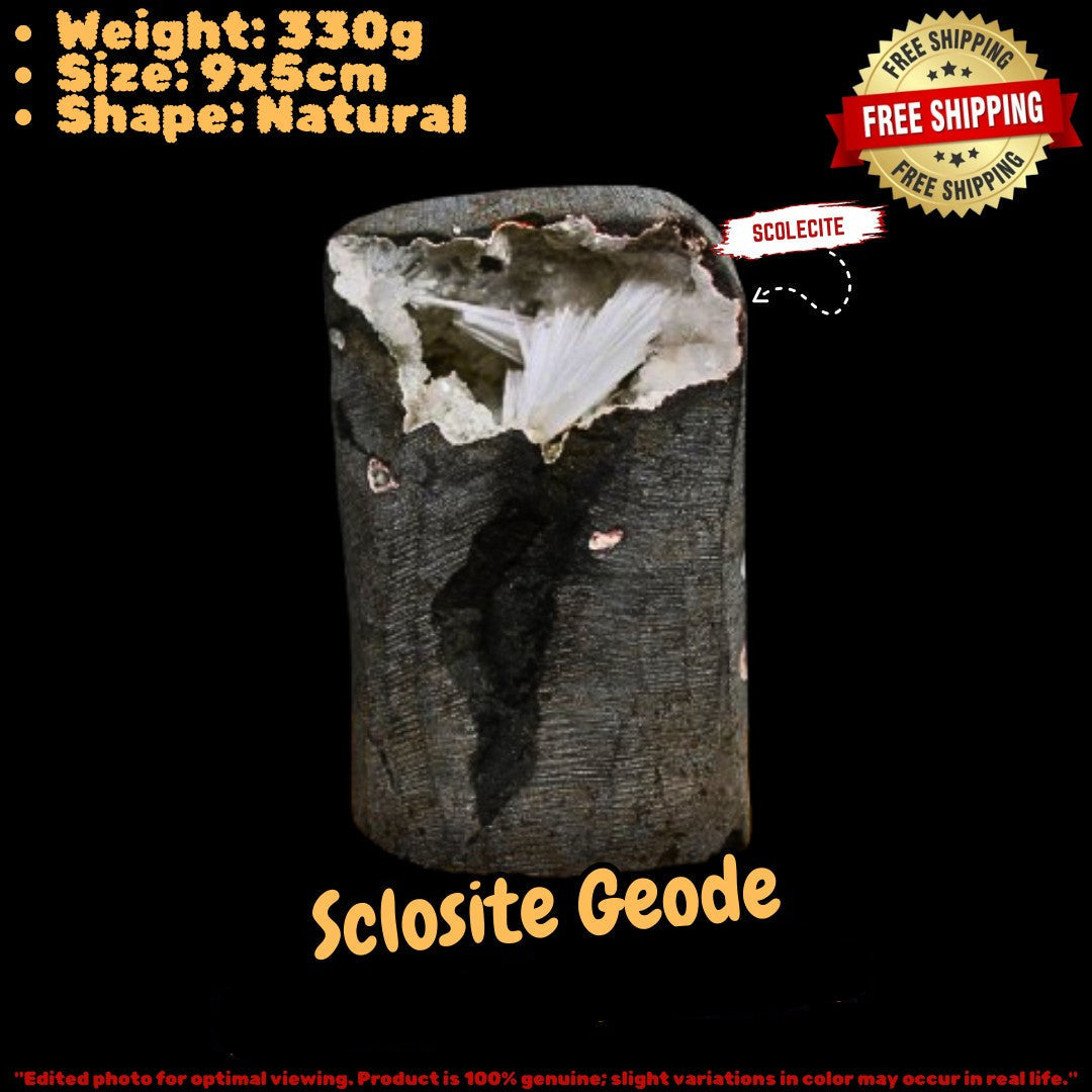 Scolecite Spray on Quartz Geode 330g Healing Crystal Reiki Meditation Stone