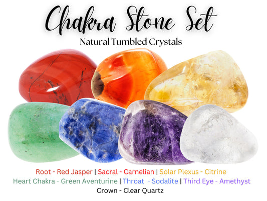 7 Chakra Tumbled Stones & Carry Pouch (Crystal Balancing Set, Crystal Healing)