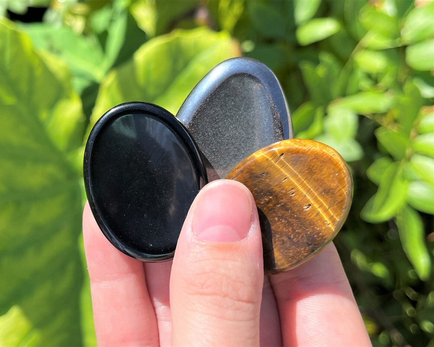 Triple Protection Worry Stone Set - Gold Tiger Eye, Black Obsidian & Hematite