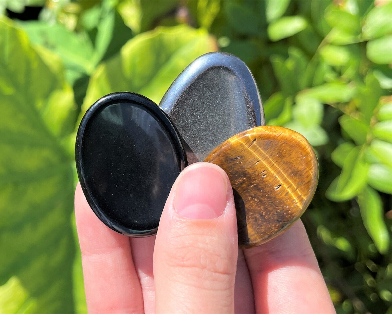 Triple Protection Worry Stone Set - Gold Tiger Eye, Black Obsidian & Hematite
