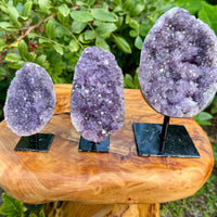 Amethyst Crystal Geodes On Metal Stands - Natural Amethyst Cluster Specimens