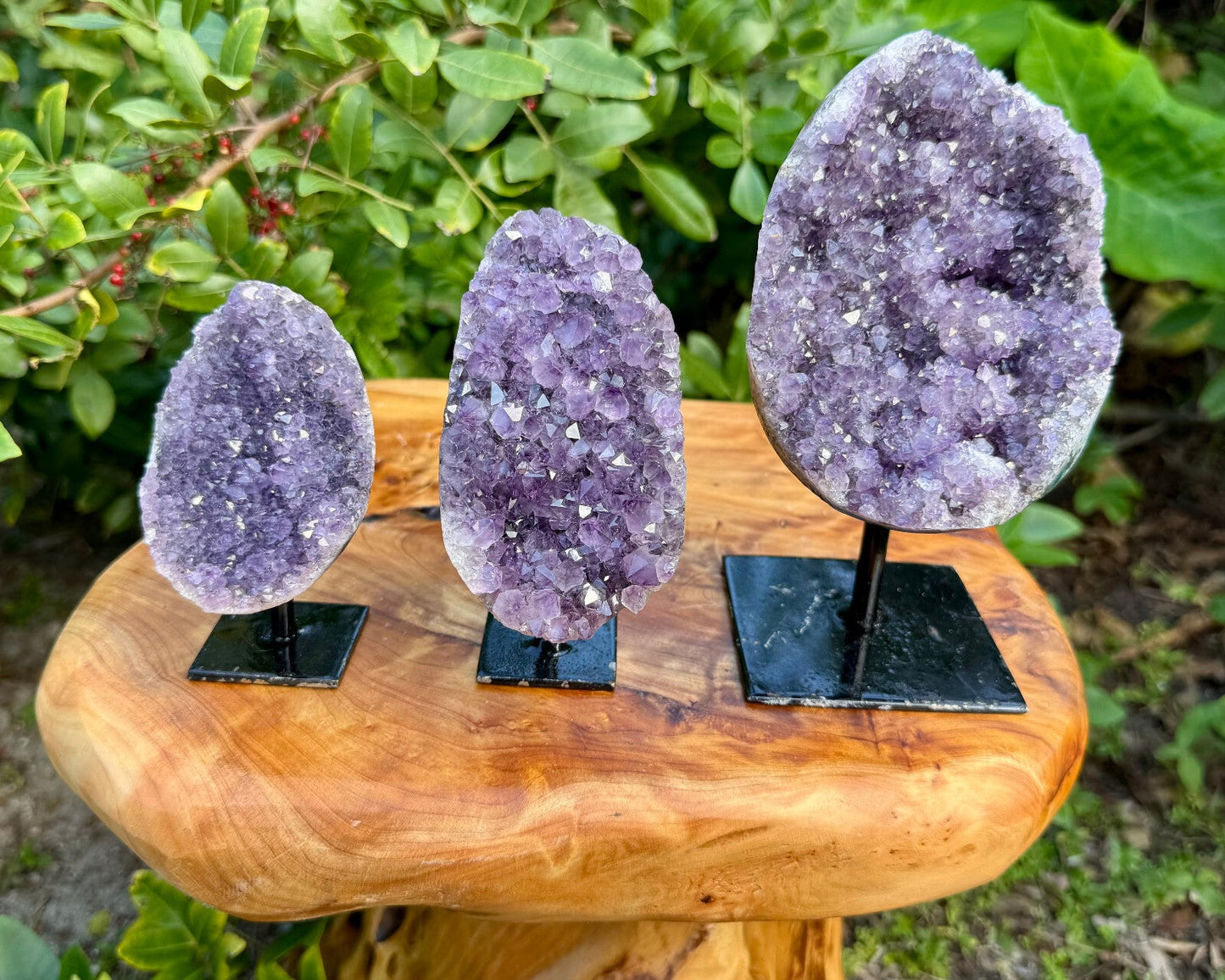 Amethyst Crystal Geodes On Metal Stands - Natural Amethyst Cluster Specimens