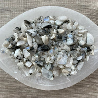 Moonstone Rainbow Semi Tumbled Gemstone Mini Chips 5-15 mm, Wholesale Bulk Lot
